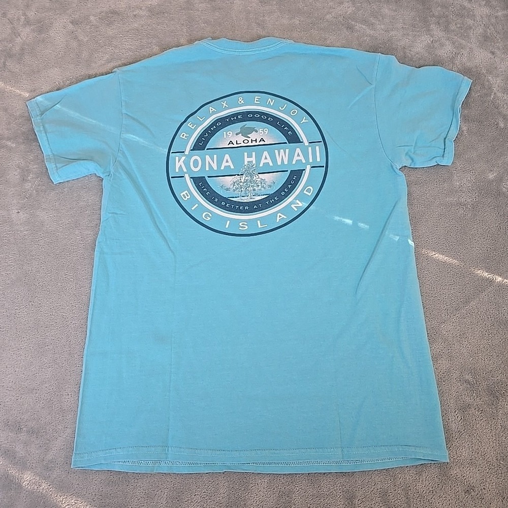 Kona Hawaii Shirt Mens Medium Graphic Logo Mint Green Cotton Casual Beachwear